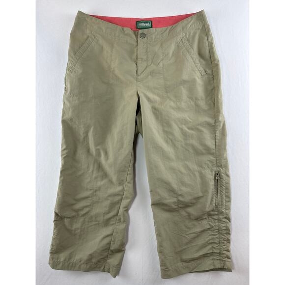LLBean Women's Nylon Lightweight Packable Hiking Pants Khaki Tan Cinch Bottom 10 - Picture 1 of 13